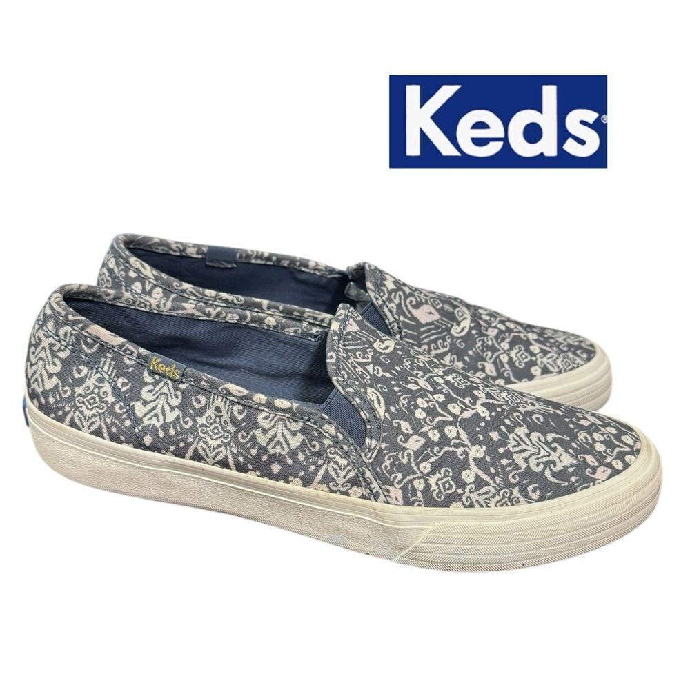 Keds Double Decker Blue Mosaic WF65918 Canvas Slip-On Women's Sneakers 10
